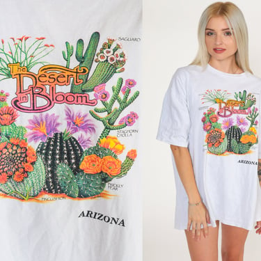 Arizona Cactus Shirt 90s Floral Desert in Bloom TShirt Southwestern Vintage Retro White T Shirt Graphic Desert Saguaro 1990s Extra Large xl 
