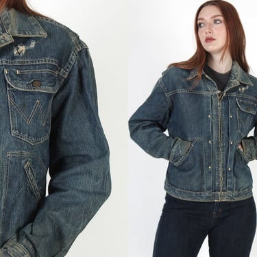 Wrangler Blue Bell Sanforized Zip Up Denim Jean jacket Size 40 