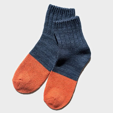 PAPER PROJECT | Paper x Cotton Color Block Short Socks - Navy + Orange