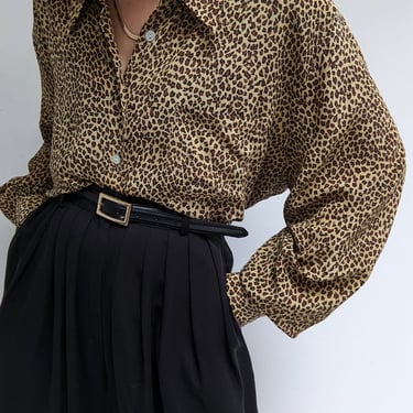 Vintage Animal Print Silk Blouse