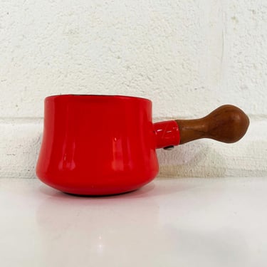 Vintage Dansk Kobenstyle JHQ Red Sauce Pot Wooden Handle Enamel Koben Danish Denmark MCM Mid-Century Kitchen Cookware Enamelware Saucepan 