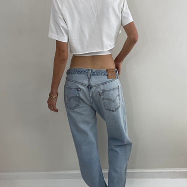 34 Vintage 80s Levis 501 button fly soft faded tall boyfriend baggy Levis jeans made in USA size 34 x 31