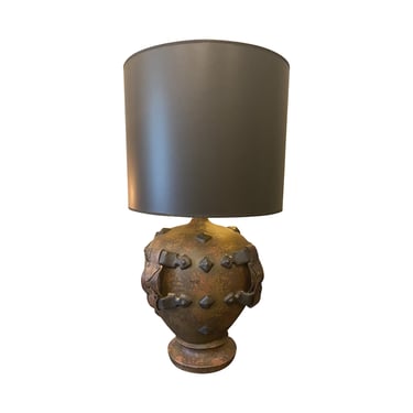 Brutalist Lamp in Ceramic and Leather