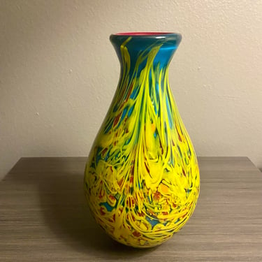 Murano Style Hand Blown art Glass Vase, Unsigned 