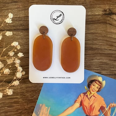 Orange Stained Glass Oval Earrings | Stained Glass | Tumbled Glass | Sea Glass | Texas Jewelry | Texas Earrings | Texas Longhorns 