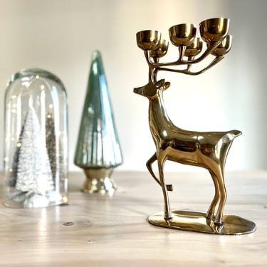 Large Vintage Brass Reindeer Candle Holder 