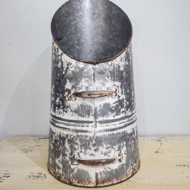 Vintage Galvanized Chippy Patina Metal Coal Scuttle Home Décor 