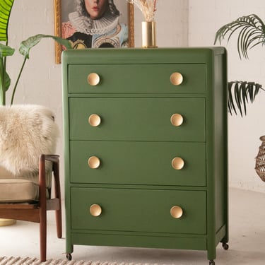 Art Deco Highboy Dresser in Green