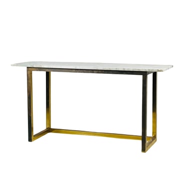 Chic Minimalist Patinated Brass and Marble Console or Library Table