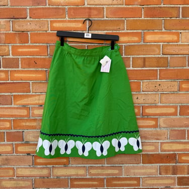 vintage 70s lime green chartreuse butterfly applique trim skirt / 32