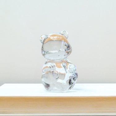 Fenton Clear Glass Teddy Bear Sculpture, Charming Mid-Century Art Glass Figurine, Sweet Paperweight or Baby Shower Gift 
