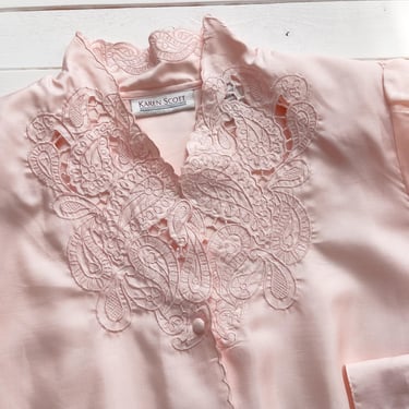 cute cottagecore blouse 80s 90s vintage pink embroidered blouse 