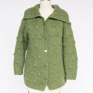 1960s Sweater Wool Fuzzy Chunky Knit Cardigan 