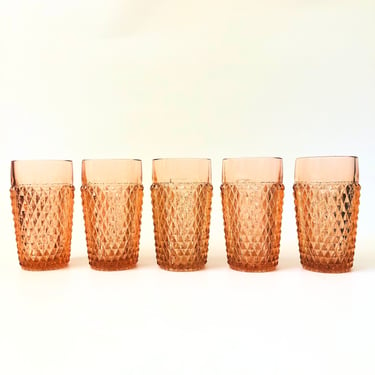 Pink Diamond Point Tumblers by Indiana Glass - Set of 5 