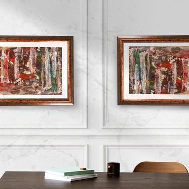 Oil Painting on Paper Abstract Style Professionally Framed Handmade Signed Artwork Gold Leaf 