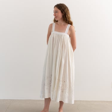 Vintage White Cotton Eyelet Dress | Antique Summer Slip Nightgown | XS S | 