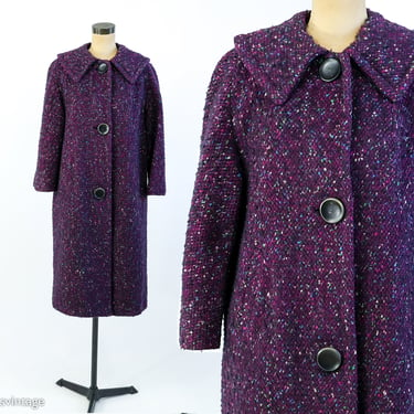 1950s Purple Wool Coat | 50s Purple Tweed Coat | Large 