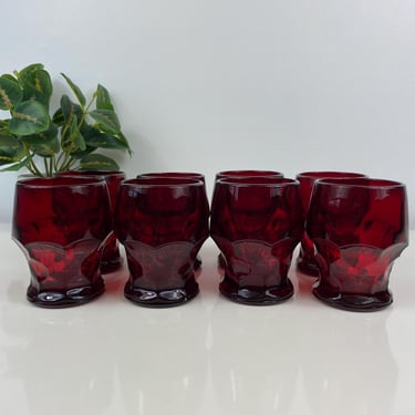 Set of 8 MCM 6oz Viking Red Glass Georgian Cocktail Glasses, Colored Vintage Glassware, Retro Barware, Christmas Dinner Glasses 