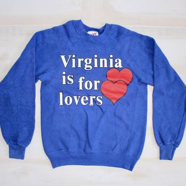 Vintage 80s "Virginia Is For Lovers" Sweatshirt, 1980s Heart Sweatshirt, Pullover, Crewneck, Blue 