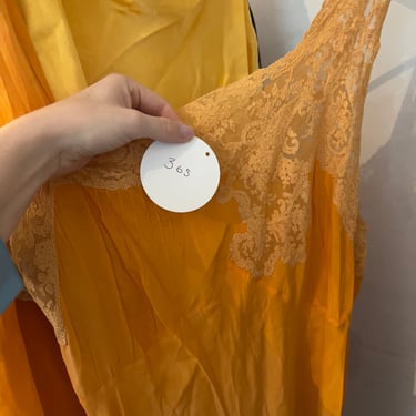 Hand Dyed Marigold Silk Slip w Lace Strap