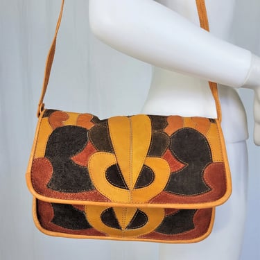 1970's Brown Leather Patchwork Purse I Bag I Shoulder Bag 