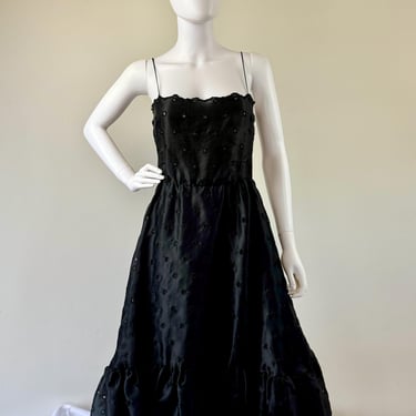 1970s Black Eyelet Dress 