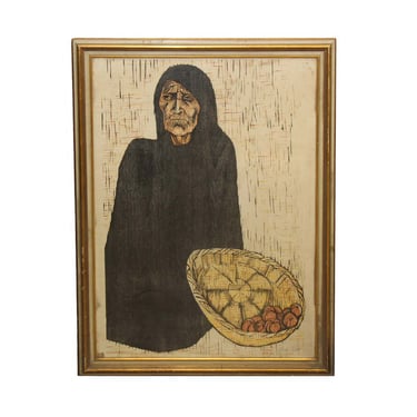 1970s Framed Print of Elderly Women with Fruit