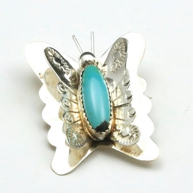 Vintage Navajo Sterling Silver & Turquoise Butterfly Pin Brooch or Pendant Native American Artisan Jewelry 