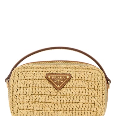 Prada Women Leather And Raffia Pouch