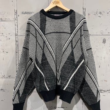 XL 80s  Crewneck Sweater Barnaby abstract Pattern Basic Essential Streetwear Casual Preppy Style Multi Color Knit Sweater size xL 