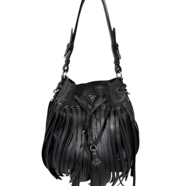 Prada Black Fringe Leather Shoulder Bag