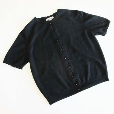 Vintage 50s Cardigan S M - 1950s Lambswool Sweater Top - Womens Black Wool Sweater - Rockabilly Retro Pin Up Clothing - Blairmoor 