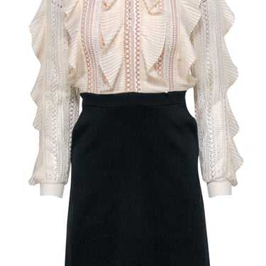 French Connection - Cream &amp; Black &quot;Patricia&quot; Lace Jersey Dress Sz 2
