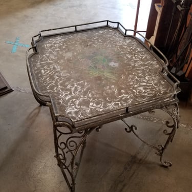 Wrought iron table, 29w, 26d, 25h