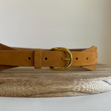 Tan Desert Spice Genuine Suede Leather Made in India Wide Brass Buckle Belt - XL 