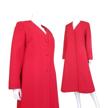 Vintage Wool Princess Coat, Medium, Long Red Wool Coat, 1980s Full Length Swing Coat 