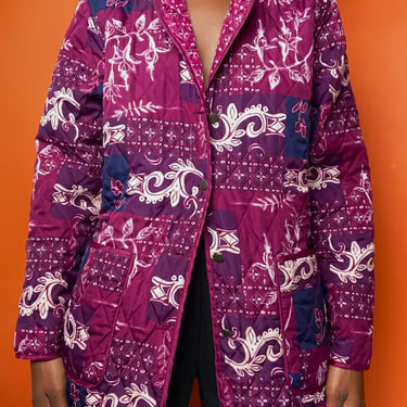 Purple Paisley Print Quilted Jacket