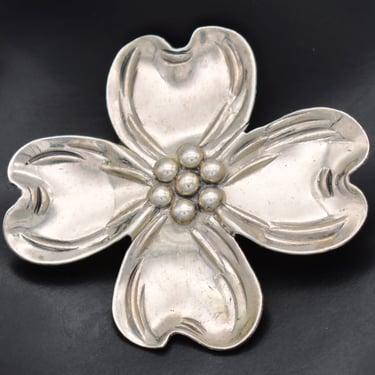 60's Beau Modernist sterling dogwood pin, mid-century 925 silver Beaucraft flower brooch 