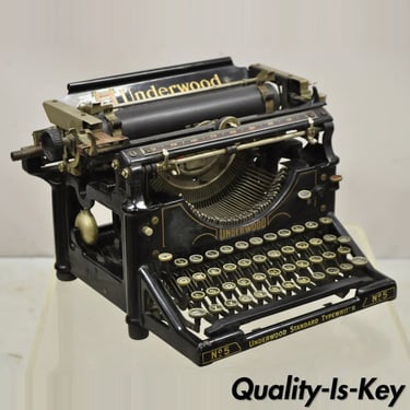 Antique Vintage Underwood No 5 Standard Typewriter Black Art Deco Display
