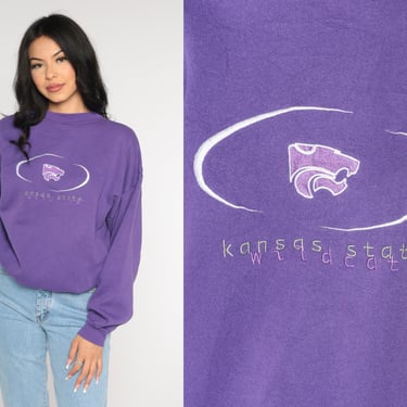Kansas State Sweatshirt 90s KSU Wildcats Shirt Purple University Sweater Embroidered College Crewneck Pullover Vintage 1990s Extra Large XL 