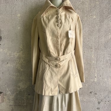 Antique Edwardian CreamWool Embroidery Walking Suit Dress Set Sportswear Vintage