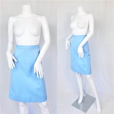1960's Powder Blue Double Knit Short Pencil Skirt I Sz Sm 