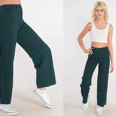 Straight Leg Trousers 60s Dark Green Pants Sixties Slacks Professor Pants Mid Rise Pinup 1960s Vintage Forest Green xxs 2xs 