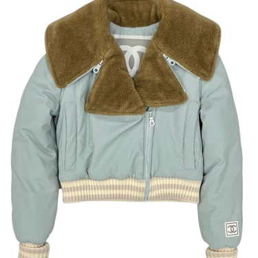 Chanel Baby Blue Cropped Winter Jacket