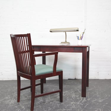 Vintage MCM scandinavian 80's rosewood small writing desk and tall spindle back chair set | Free delivery only in NYC and Hudson Valley area 