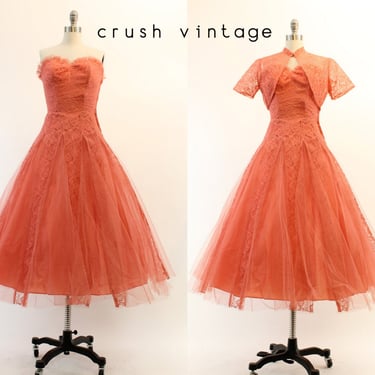 1950s cupcake lace dress xs | vintage tulle strapless dress and bolero | new in 