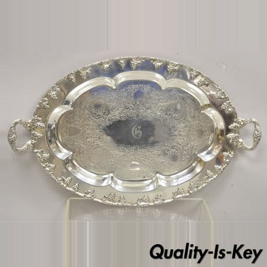 English Victorian Regency Silver Plate Oval Grapevine Platter Tray with Monogram