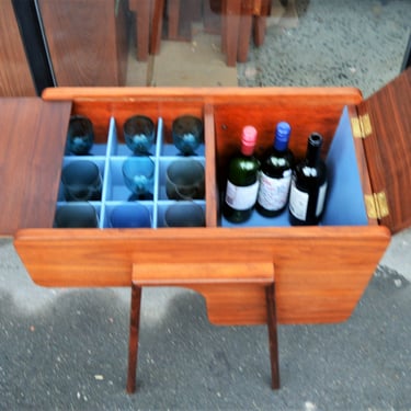 Fab Atomic Walnut Bar Cabinet w/ Bottle & Glass Storage & Splayed Legs