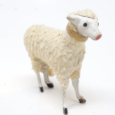 Antique 1930's German 3 Inch Wooly Sheep, for Putz or Christmas Nativity, Vintage Farm Lamb 
