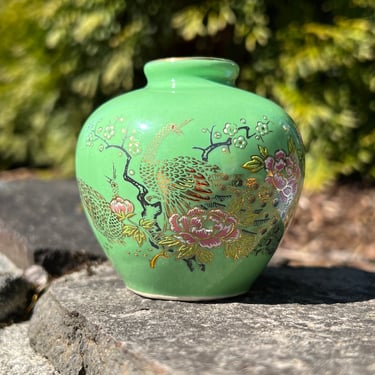 Mid Century Tiny Vase Peacock Mint Japan 